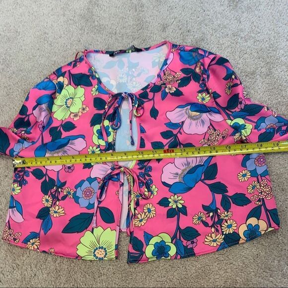 ZARA fuchsia satin effect printed crop top floral flowers S NWT - Picture 9 of 10
